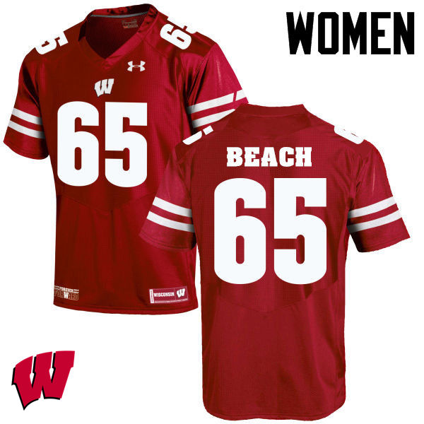 Women Winsconsin Badgers #65 Tyler Beach College Football Jerseys-Red